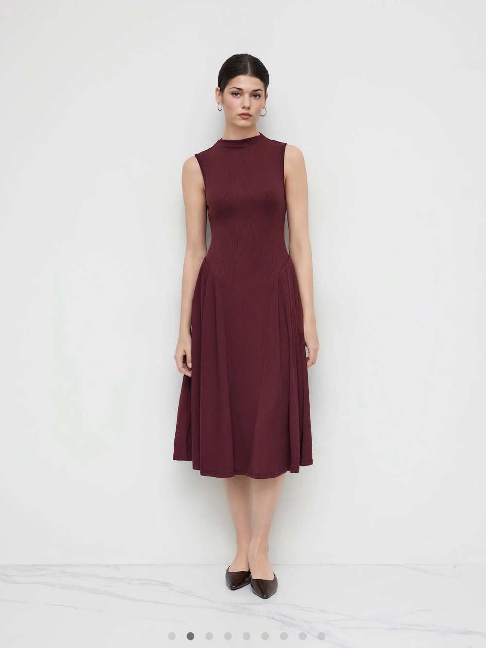 NWT Cider Burgundy Ribbed Mock Neck Midi Dress – Size L (US 8)